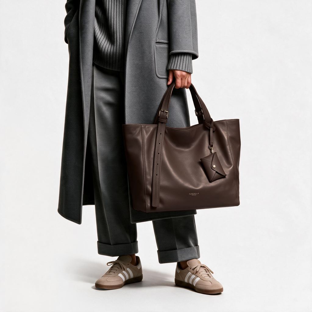 FARENELLA Azzurra S · Bolso shopper de piel · Chocolate oscuro