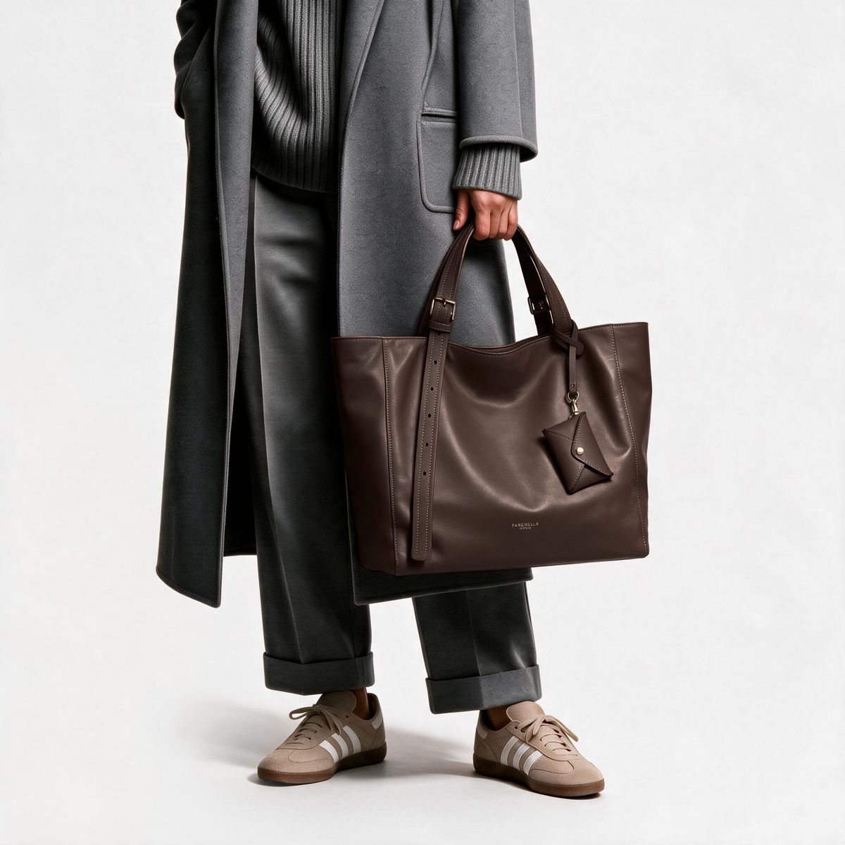 FARENELLA Azzurra S · Bolso shopper de piel · Chocolate oscuro