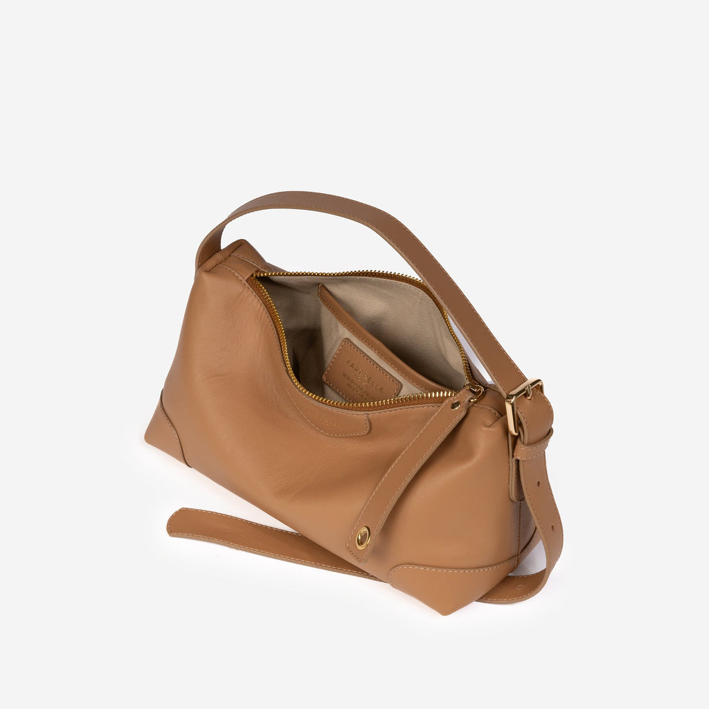FARENELLA Elsa Mini · Bolso de hombro de piel · Camel