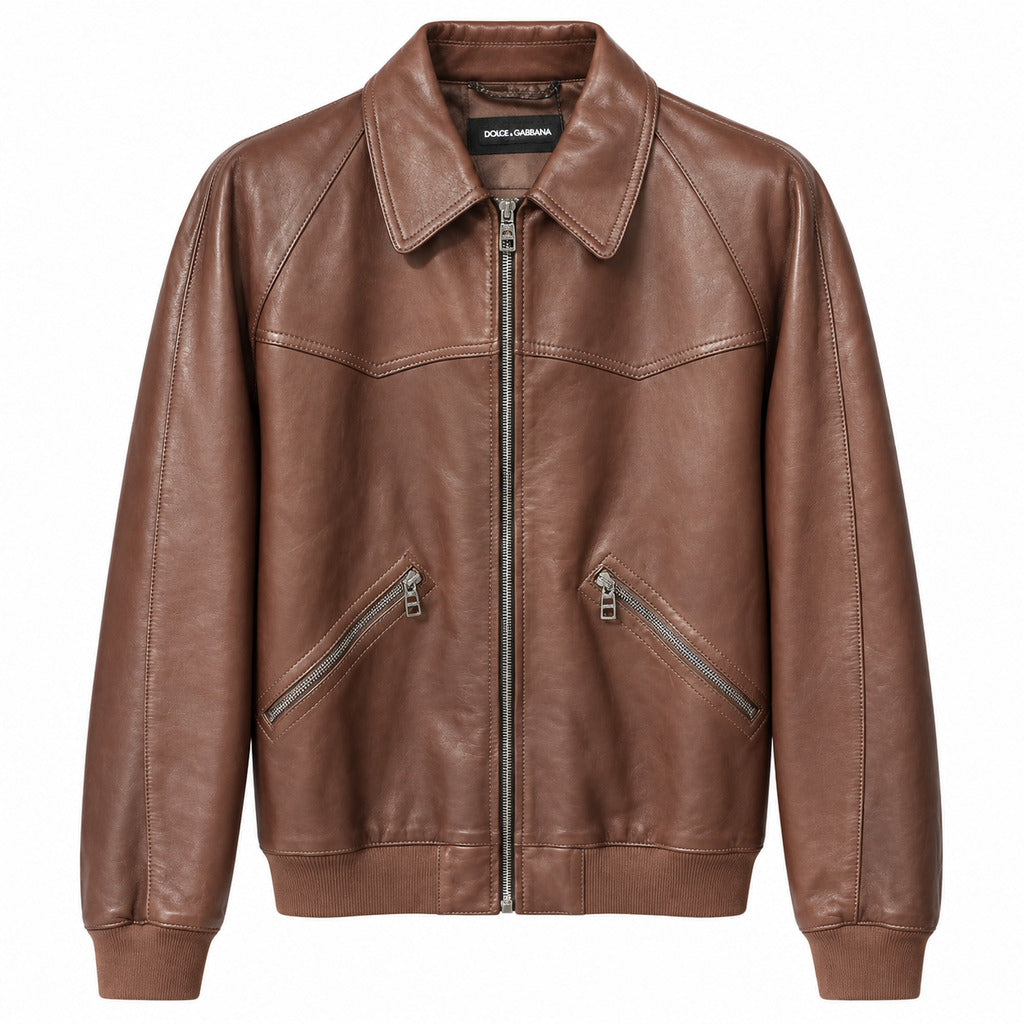 Dolce & Gabbana · Herren-Lederjacke in Dunkelbraun