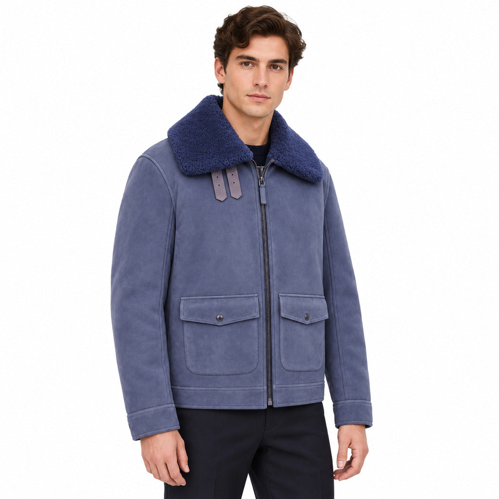Dolce & Gabbana · Jacke aus blauem Schaffell mit Fell